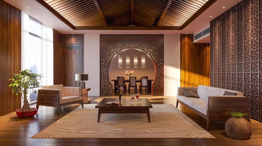 Inspirat de influențele asiatice și arhitectura tradițională, acest stil poate transforma orice spațiu într-un sanctuar de liniște și relaxare.